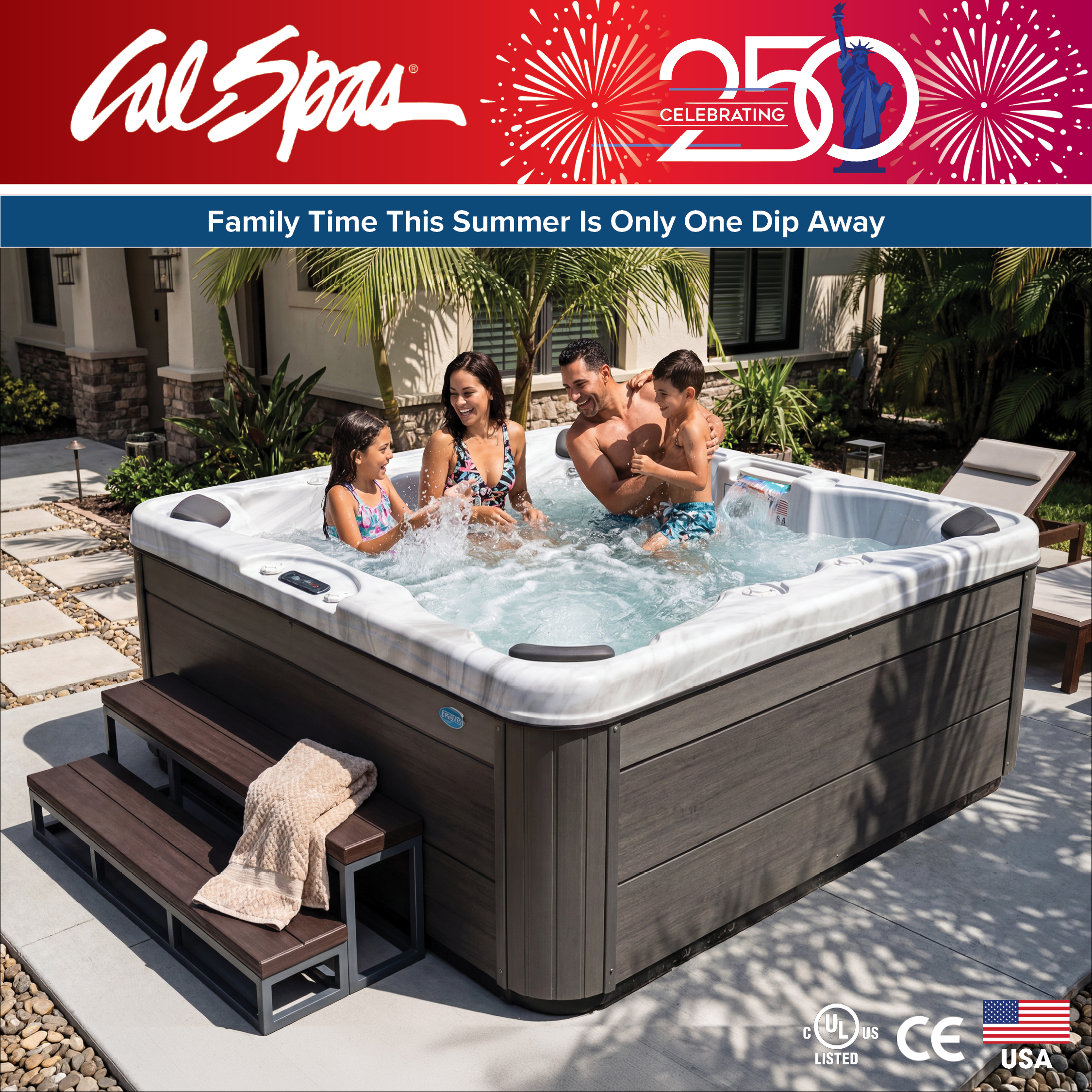 Calspas hot tub being used in a family setting - San Bernardino